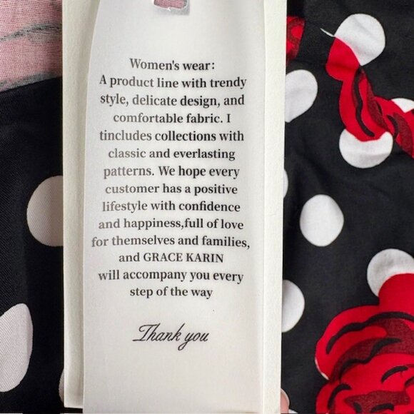 Grace Karin 1950s Polka Dot Roses Cotton Cap Sleeved Dress - Red/Black/White - L - Picture 9 of 10